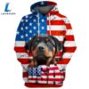 Rottweiler Dog 3D Face Graphic Premium America Flag Hoodie