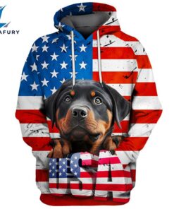 Rottweiler Dog 3D Face Graphic Premium America Flag Hoodie