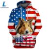 Rough Collie Dog 3D Face Graphic Premium America Flag Hoodie