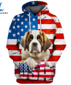 Saint Bernard Dog 3D Face Graphic Premium America Flag Hoodie