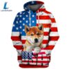 Shiba Inu Dog 3D Face Graphic Premium America Flag Hoodie