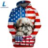 Shih Tzu Dog 3D Face Graphic Premium America Flag Hoodie