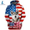 Siberian Husky Dog 3D Face Graphic Premium America Flag Hoodie