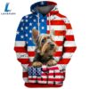 Silky Terrier Dog 3D Face Graphic Premium America Flag Hoodie