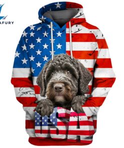 Spanish Water Dog 3D Face Graphic Premium America Flag Hoodie