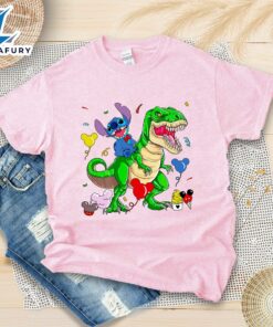 Stitch Riding Dinosaur Shirt T-Rex Disney Tee Gift for Family