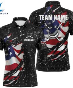 American Flag Black Grunge Pattern Golf Clubs Mens Golf Polo Shirts Custom Best Mens Golf Tops, Custom