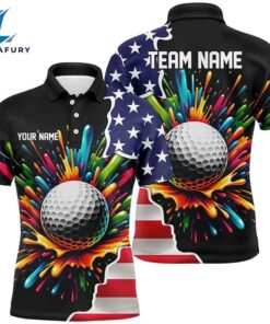 American Flag Black Mens Golf Polo Shirts Custom Colorful Paint , Patriot Golf Tops