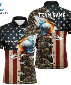 American Flag Camo Mens Golf Polo Shirts Custom Fire Water Golf Ball Team , Custom