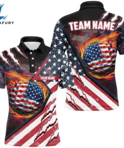 American Flag Flame Golf Ball Mens Golf Polo Shirts Custom Golf Outfits
