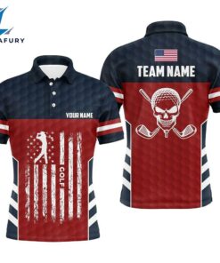 American Flag Golf Pattern Men Polo Shirt Custom Skull Patriotic