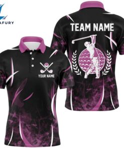 Black And Pink Smoke Pattern Men Golf Polo Shirts Custom Golf Clothes