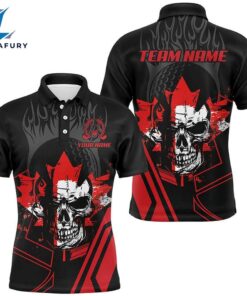 Black And Red Skull Canadian Flag Mens Golf Polo Shirts Custom Patriotic Golf Attire