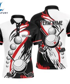 Black And White Retro Mens Golf Polo Shirt Custom Cool Red, Custom