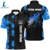 Black Mens Golf Polo Shirts Custom Blue Argyle Pattern Flame Golf Ball Golf Tops