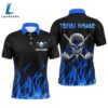 Black Mens Golf Polo Shirts Custom Blue Flame Skull Golf Clubs