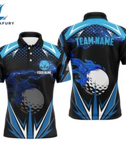 Black Mens Golf Polo Shirts Custom Blue Lightning Team Golf Jerseys, Golf Attire