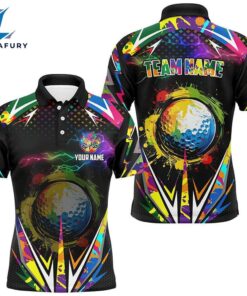 Black Mens Golf Polo Shirts Custom Colorful Lightning Team Golf Jerseys, Golf Attire