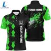 Black Mens Golf Polo Shirts Custom Green Argyle Pattern Flame Golf Ball Golf Tops
