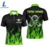 Black Mens Golf Polo Shirts Custom Green Flame Skull Golf Clubs