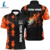 Black Mens Golf Polo Shirts Custom Orange Argyle Pattern Flame Golf Ball Golf Tops