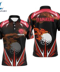 Black Mens Golf Polo Shirts Custom Red Fire Lightning Team Golf Jerseys, Golf Attire