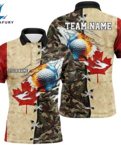 Canadian Flag Camo Mens Golf Polo Shirts Custom Fire Water Golf Ball Team , Custom