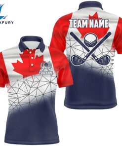 Canadian Flag Golf Clubs Navy Geometric Pattern Men Golf Polo Shirts Custom Patriotic Golf Outfits Men, Custom