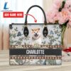 Akita Dog Bior Leather Handbag With Flowers And Butterfly