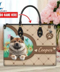 Akita Dog Duccy Dog Lover Leather Handbag