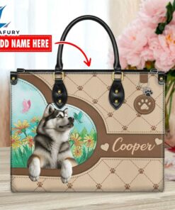 Alaskan Malamute Dog Duccy Dog Lover Leather Handbag