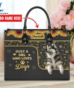 Alaskan Malamute Dog Just A Girl Who Loves Dogs Leather Handbag