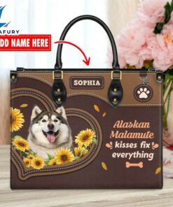 Alaskan Malamute Dog Kisses Fix Everything Leather Handbag