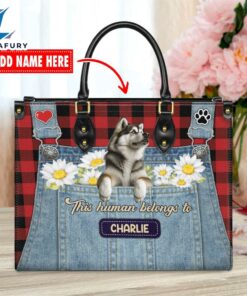 Alaskan Malamute Dog This Human Belongs To Leather Handbag