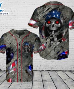 American Flag Grim Reaper Shh Red Eyes Skull Baseball Jersey