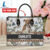American Staffordshire Terrier Dog Bior Leather Handbag With Flowers And Butterfly