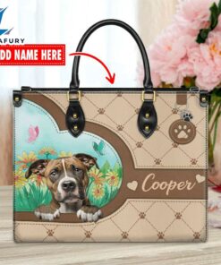 American Staffordshire Terrier Dog Duccy Dog Lover Leather Handbag