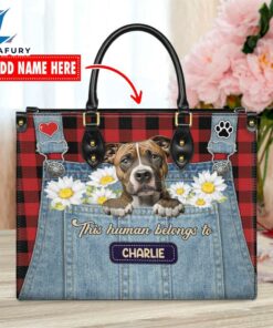 American Staffordshire Terrier Dog This Human Belongs To Leather Handbag