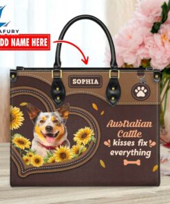Australian Cattle Dog Kisses Fix Everything Leather Handbag