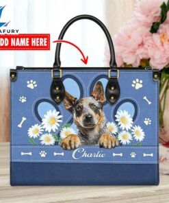 Australian Cattle Dog Lover Leather Bag With Daisy Flowers