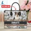 Australian Shepherd Dog Bior Leather Handbag With Flowers And Butterfly