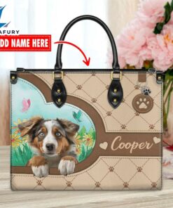 Australian Shepherd Dog Duccy Dog Lover Leather Handbag