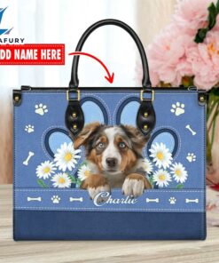 Australian Shepherd Dog Lover Leather Bag With Daisy Flowers