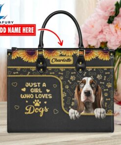 Basset Hound Dog Just A Girl Who Loves Dogs Leather Handbag