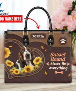 Basset Hound Dog Kisses Fix Everything Leather Handbag