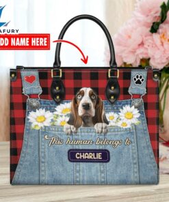Basset Hound Dog This Human Belongs To Leather Handbag
