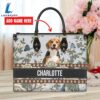 Beagle Dog Bior Leather Handbag With Flowers And Butterfly