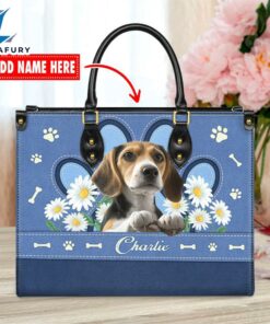 Beagle Dog Lover Leather Bag With Daisy Flowers