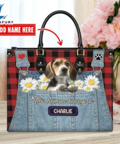 Beagle Dog This Human Belongs To Leather Handbag