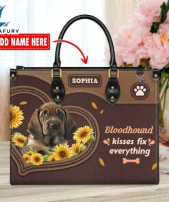 Bloodhound Dog Kisses Fix Everything Leather Handbag